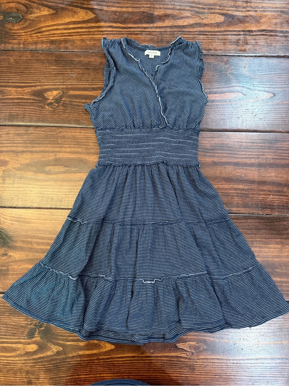 Max Studio Women’s Navy Stripe Smocked Waist Dress